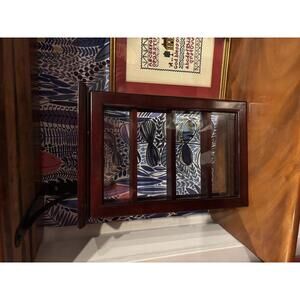 Vintage Wall Display Cabinet | Mahogany Finish Wood Curio with Glass Back